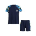 thumbnail image 1 of iEFiEL Boys Two-Piece Swimsuit Tweens Short Sleeve Swim Shirt with Shorts Quick Dry Bathing Suit Navy Blue& Yellow 11-12, 1 of 7