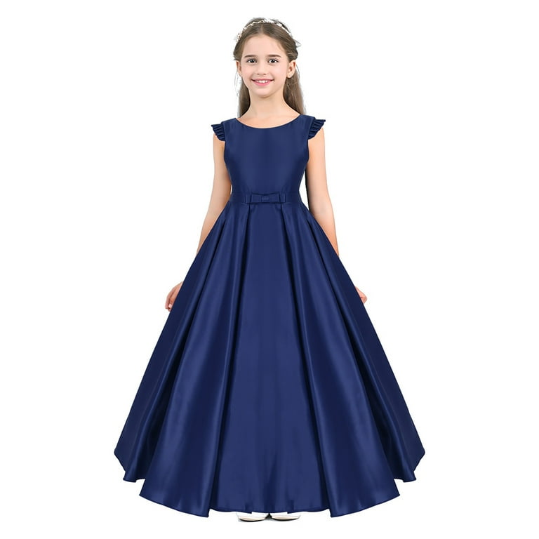 iEFiEL Flower Girls Bridesmaid Flower Dress Fly Sleeves V Back Satin Birthday Party Dress