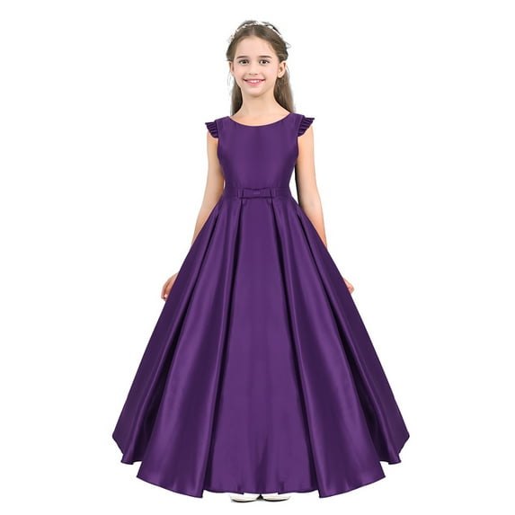 iEFiEL Flower Girls Bridesmaid Flower Dress Fly Sleeves V Back Satin Birthday Party Dress