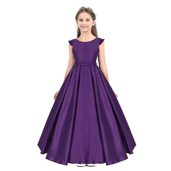 iEFiEL Flower Girls Bridesmaid Flower Dress Fly Sleeves V Back Satin Birthday Party Dress