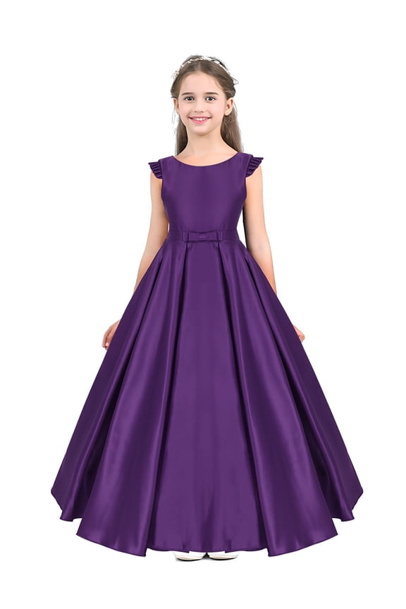 Flower Girls Bridesmaid Flower Dress Fly Sleeves V Back Satin Birthday Party Dress