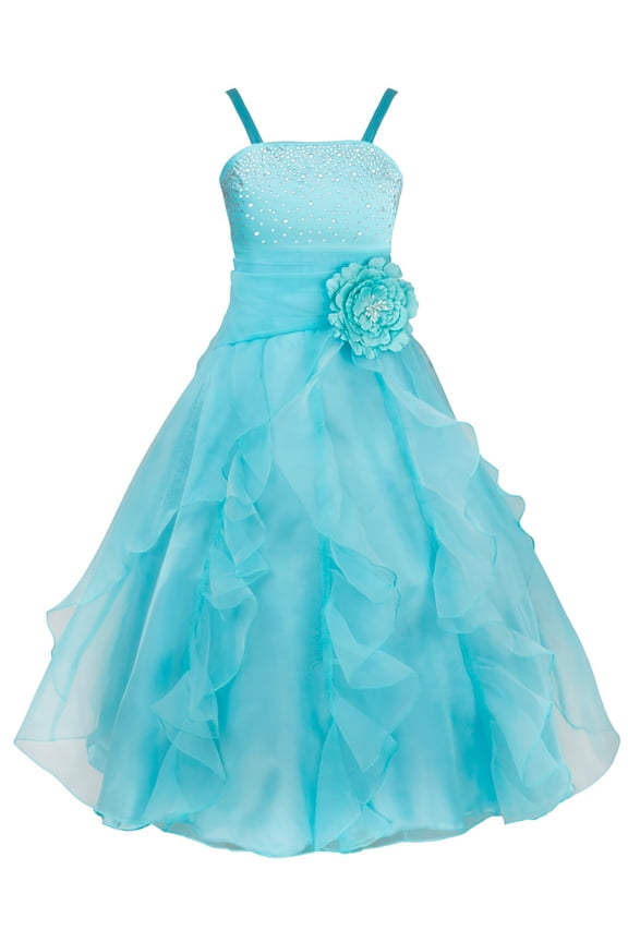Girl Rhinestone Organza Flower Dress Wedding Prom Gown