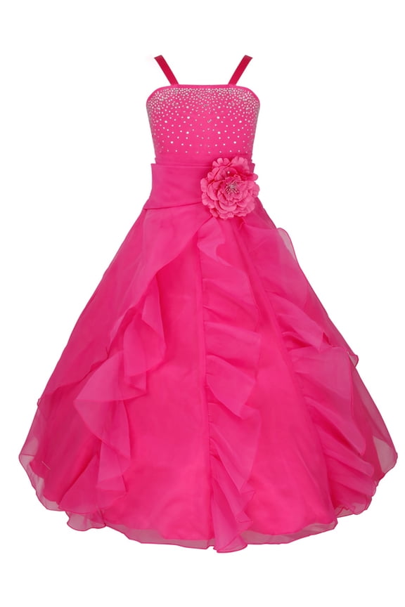 Girl Rhinestone Organza Flower Dress Wedding Prom Gown