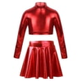 thumbnail image 1 of iEFiEL Girls 2Pcs Metallic Latin Jazz Cheer Performance Dance Costume Long Sleeve Crop Top with Pleated Skirt Red-B 12, 1 of 7