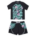 thumbnail image 1 of iEFiEL Girls 2Pcs Swimsuit Long Sleeve Cartoon Print Top with Elastic Shorts Set Swimwear, 1 of 7