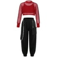 thumbnail image 1 of iEFiEL Girls 3Pcs Sports Suit Juniors Hip-Hop Dancewear Mesh Long Sleeve Crop Top Vest with Metal Chain Pocket Pants Set Red 10, 1 of 7