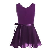 iEFiEL Girls Adjustable Shoulder Ballet Dance Gymnastics Leotard with Chiffon Wrap Skirt Dark Purple-A XXL