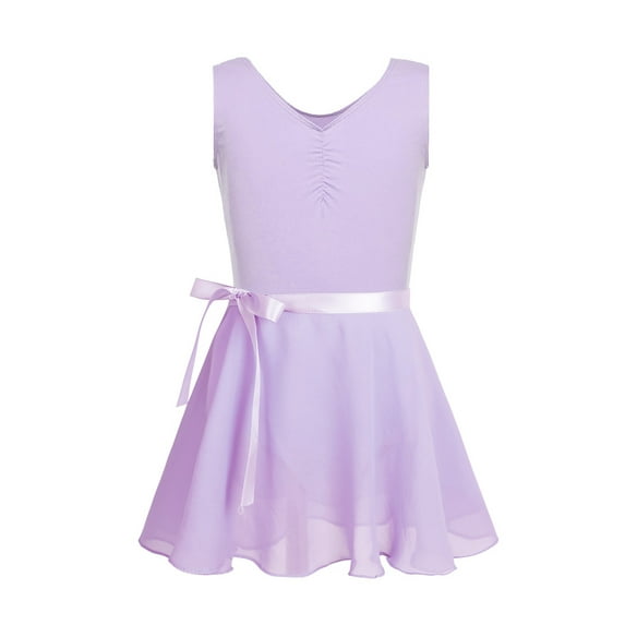 iEFiEL Girls Adjustable Shoulder Ballet Dance Gymnastics Leotard with Chiffon Wrap Skirt Lavender L