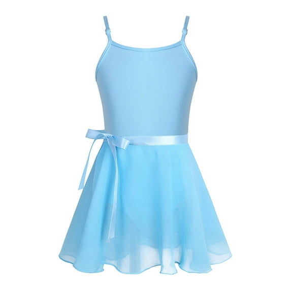 iEFiEL Girls Adjustable Shoulder Ballet Dance Gymnastics Leotard with Chiffon Wrap Skirt Sky Blue 5-6