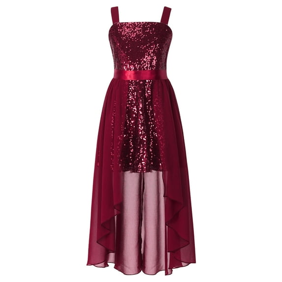 iEFiEL Girls Allover Sequins Chiffon Birthday Party Dress Sleeveless Skirted Wedding Bridesmaid Dresses Burgundy 16
