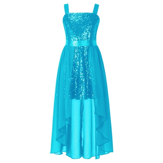 iEFiEL Girls Allover Sequins Chiffon Birthday Party Dress Sleeveless Skirted Wedding Bridesmaid Dresses Turquoise 16