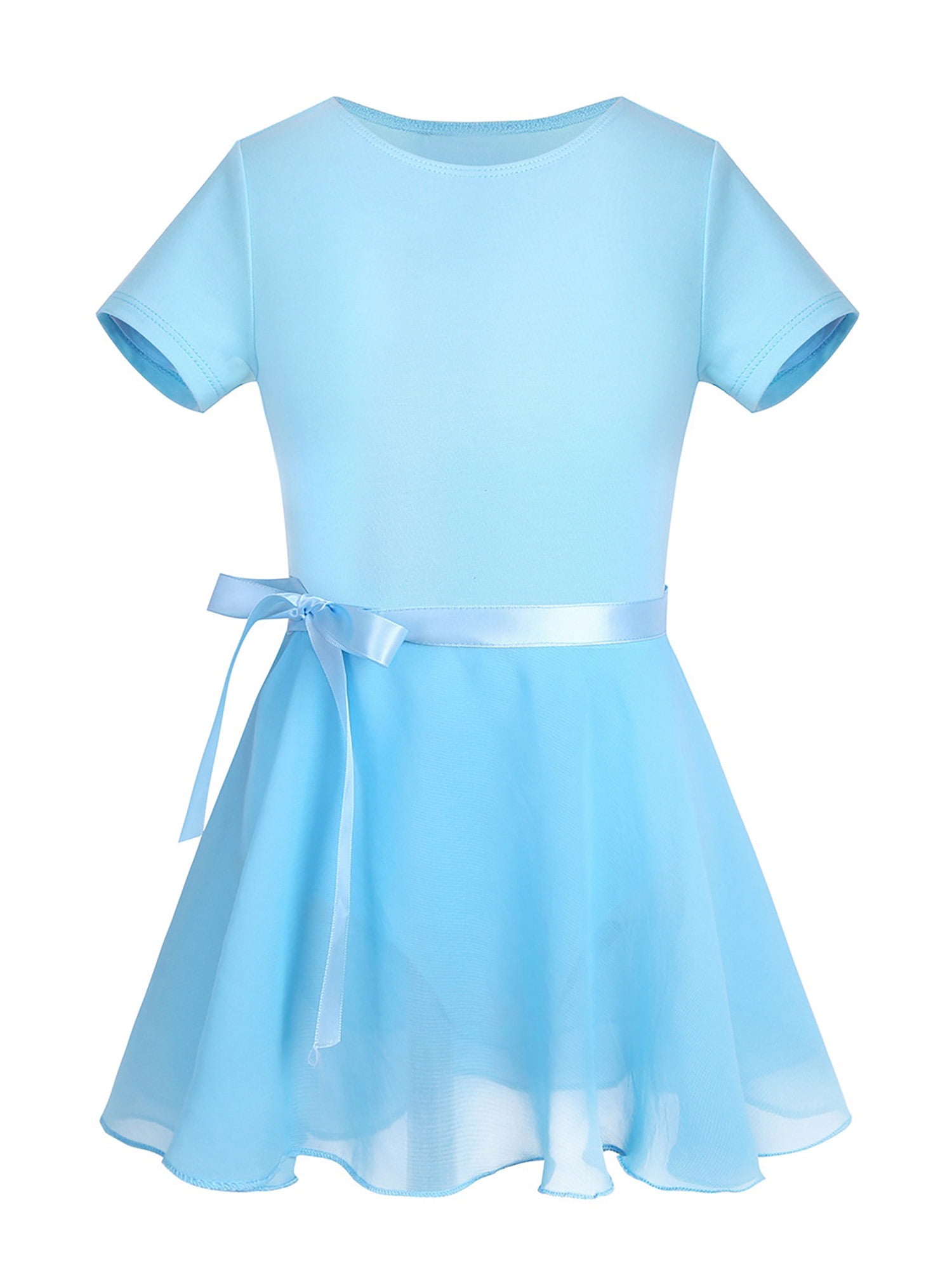 iEFiEL Girls Ballet Dance Leotard Cotton Short Sleeves Gymnastics Leotard with Chiffon Tied