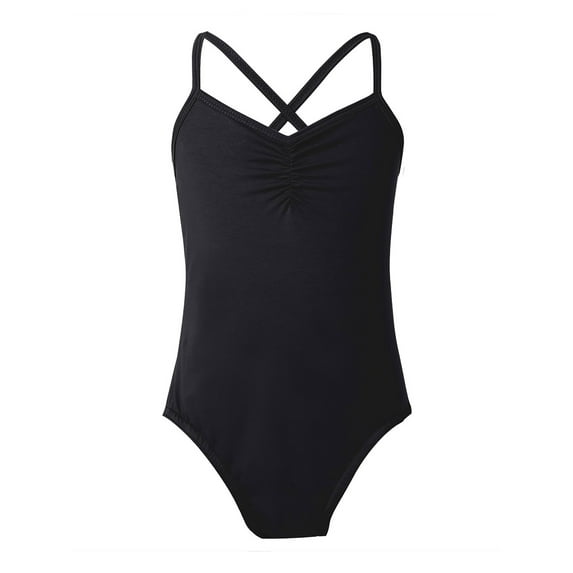 iEFiEL Girls' Black Spaghetti Strap Cotton Leotard, Size 10-12