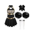 thumbnail image 1 of iEFiEL 4Pcs Kids Girls Cheerleading Uniform Dress with Pom Poms Stocking Hair Tie Set B White&Black 16, 1 of 7