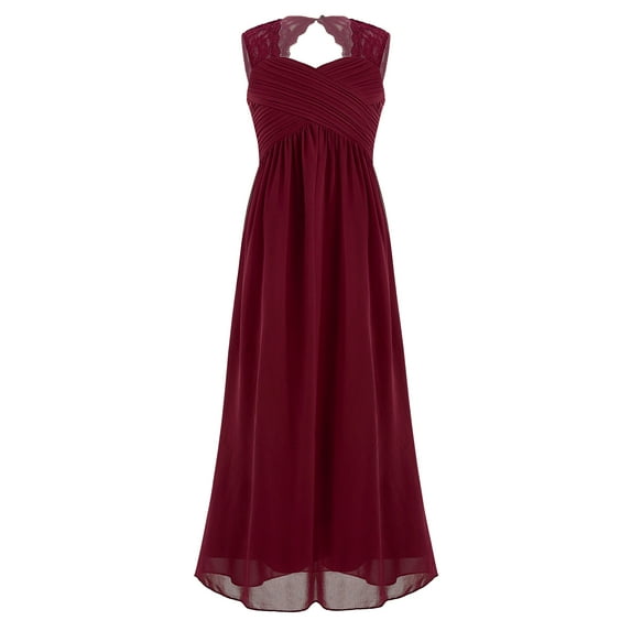 iEFiEL Girls Chiffon Lace Flower Girl Dress Wedding Bridesmaid Gown Burgundy 10