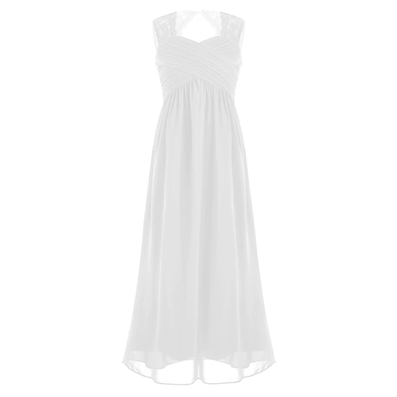iEFiEL Girls Chiffon Lace Flower Girl Dress Wedding Bridesmaid Gown White 8