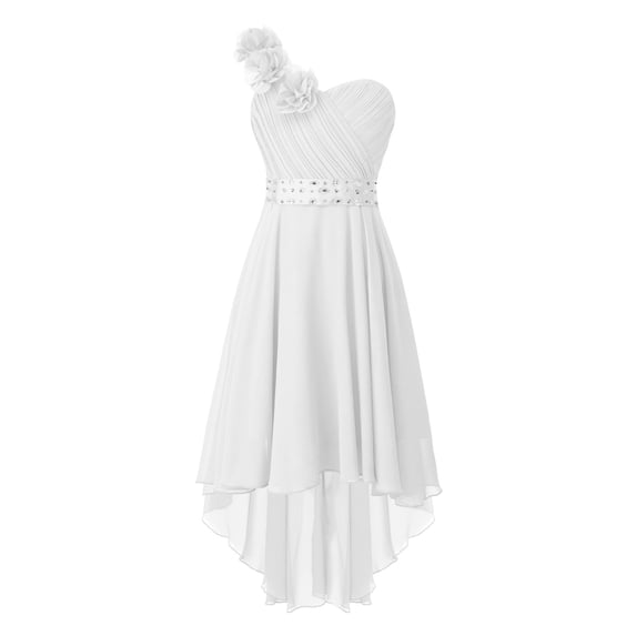 iEFiEL Girls Chiffon One Shoulder Flowers Wedding Bridesmaid High Low Dress Pageant Prom Ball Gown