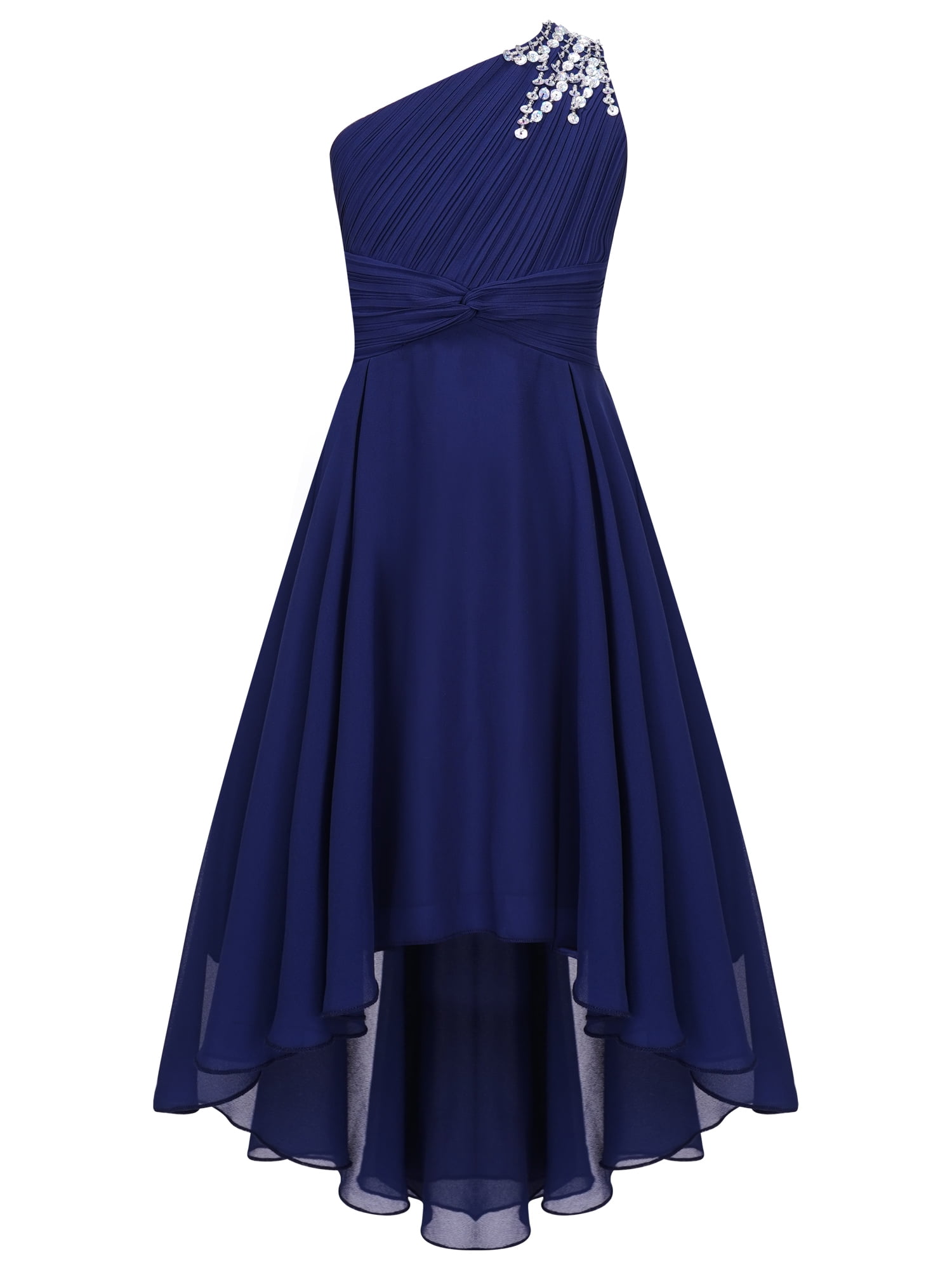 iEFiEL Girls Chiffon One Shoulder Flowers Wedding Bridesmaid High Low Dress  Pageant Prom Ball Gown