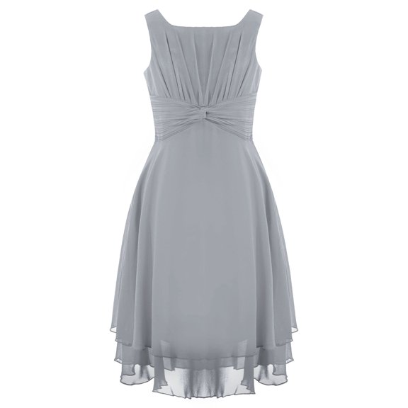 iEFiEL Girls Chiffon Pleated High-waisted Princess Pageant Bridesmaid Birthday Party Dress Grey 6