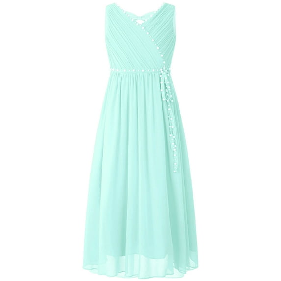 iEFiEL Girls Chiffon Pleated High-waisted Princess Pageant Bridesmaid Birthday Party Dress Mint Green-A 6