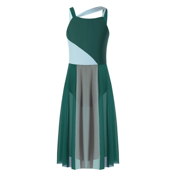 iEFiEL Girls Chiffon Ruched Ballet Leotard Lyrical Contemporary Dance Dress Costume Green 16