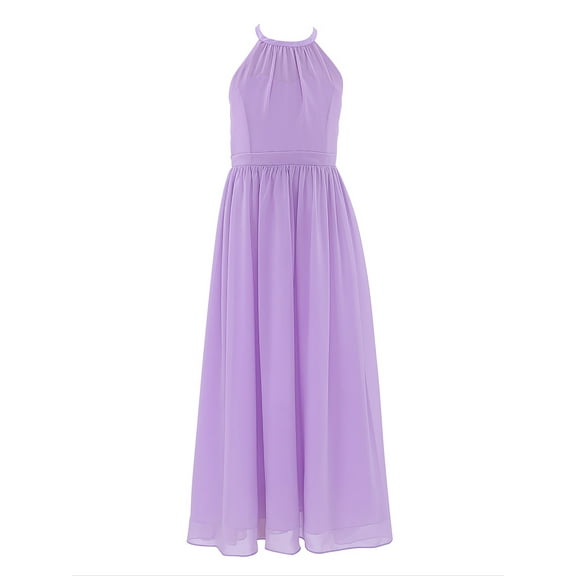 iEFiEL Girls Chiffon Scoop Neck Flower Girl Dress Wedding Bridesmaid Birthday Party Dress Lavender 4