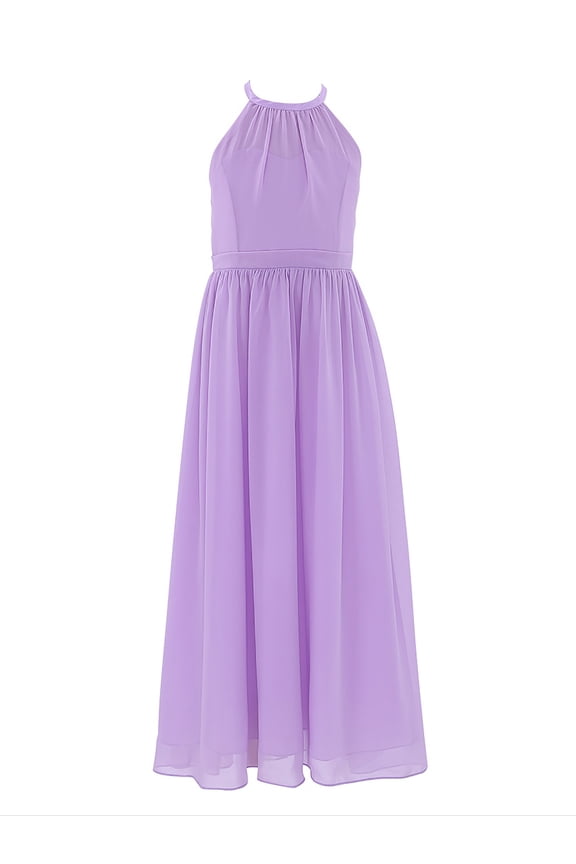 Girls Chiffon Scoop Neck Flower Girl Dress Wedding Bridesmaid Birthday Party Dress Lavender 4