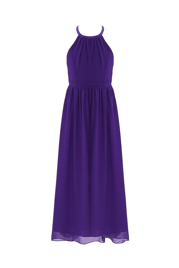 Girls Chiffon Scoop Neck Flower Girl Dress Wedding Bridesmaid Birthday Party Dress Purple 4