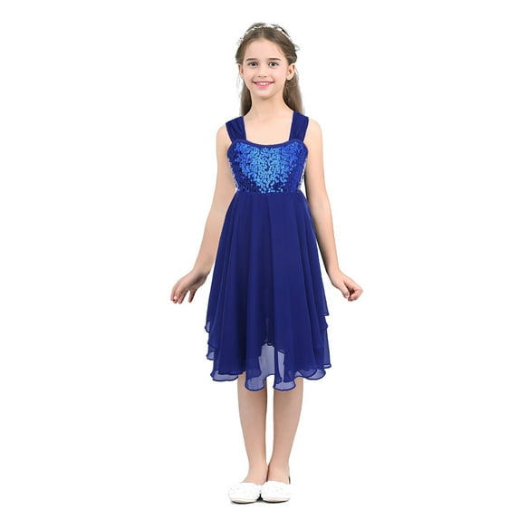 iEFiEL Girls Chiffon Sequins Adjustable Straps Ballet Dance Gymnastics Leotard Dress Blue 12
