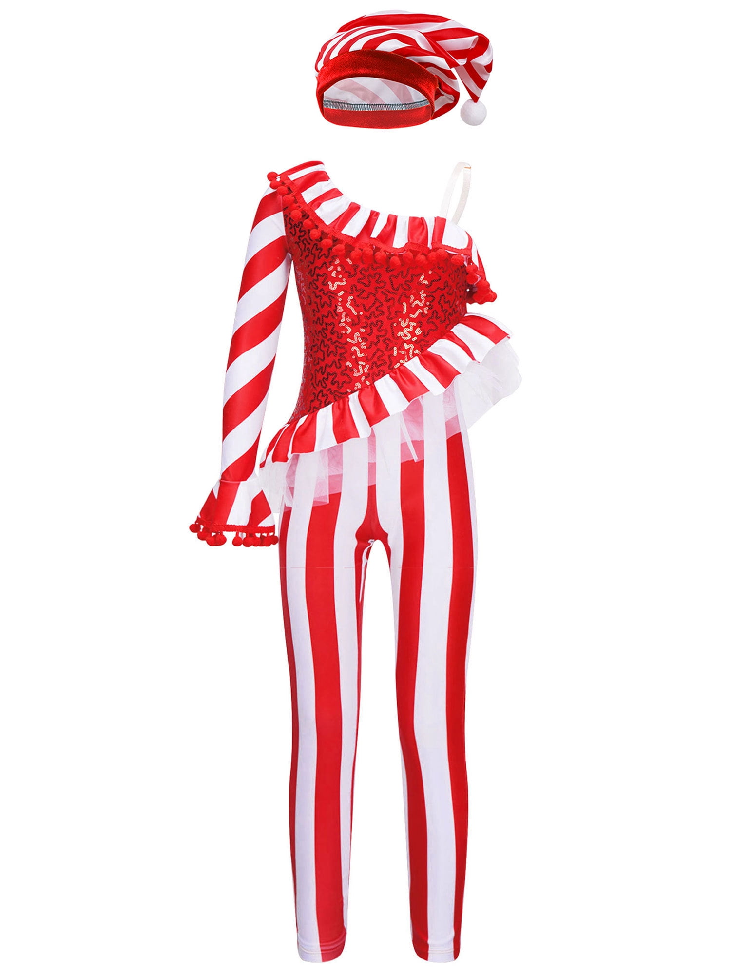 iEFiEL Girls Christmas Candy Cane Costume Striped Ballet Unitard Sequins Jumpsuit RedA 6