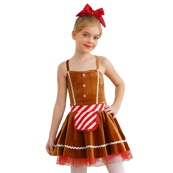 iEFiEL Girls Christmas Gingerbread Man Dance Costume Ballet Tutu Dress Leotard Dancewear Brown 14