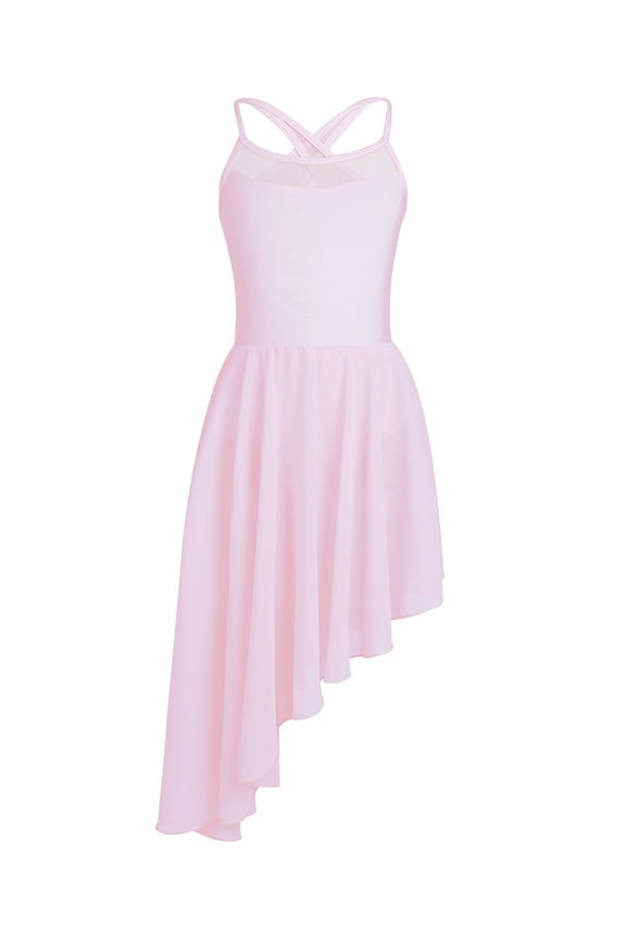 Girls Cross Back Ballet Dance Dress Lyrical Performance Dress Pink 9-10