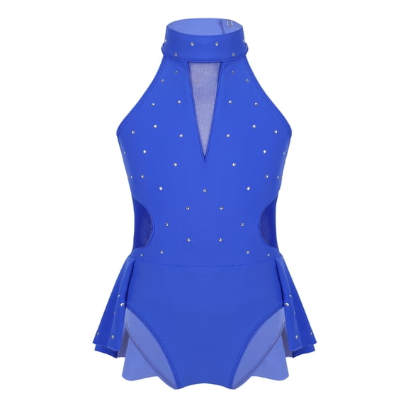 iEFiEL Girls Cutout Back Ballet Dance Leotard Sparkly Rhinestone Dancewear Blue 8