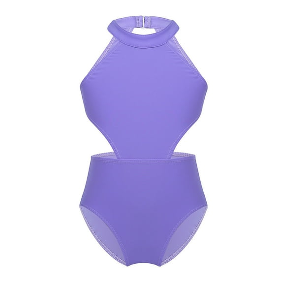 iEFiEL Girls Cutout Back Ballet Gymnastics Leotard Halter Jazz Modern Dance Costume Leotard Light_Purple 6