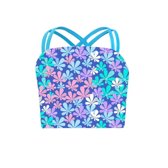 iEFiEL Girls Double Cross Shoulder Straps Swimming Crop Top Vest Butterfly Prints Tankini Tank Top Swimwear Blue 6