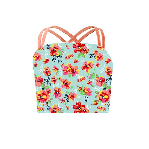 iEFiEL Girls Double Cross Shoulder Straps Swimming Crop Top Vest Butterfly Prints Tankini Tank Top Swimwear Orange 10