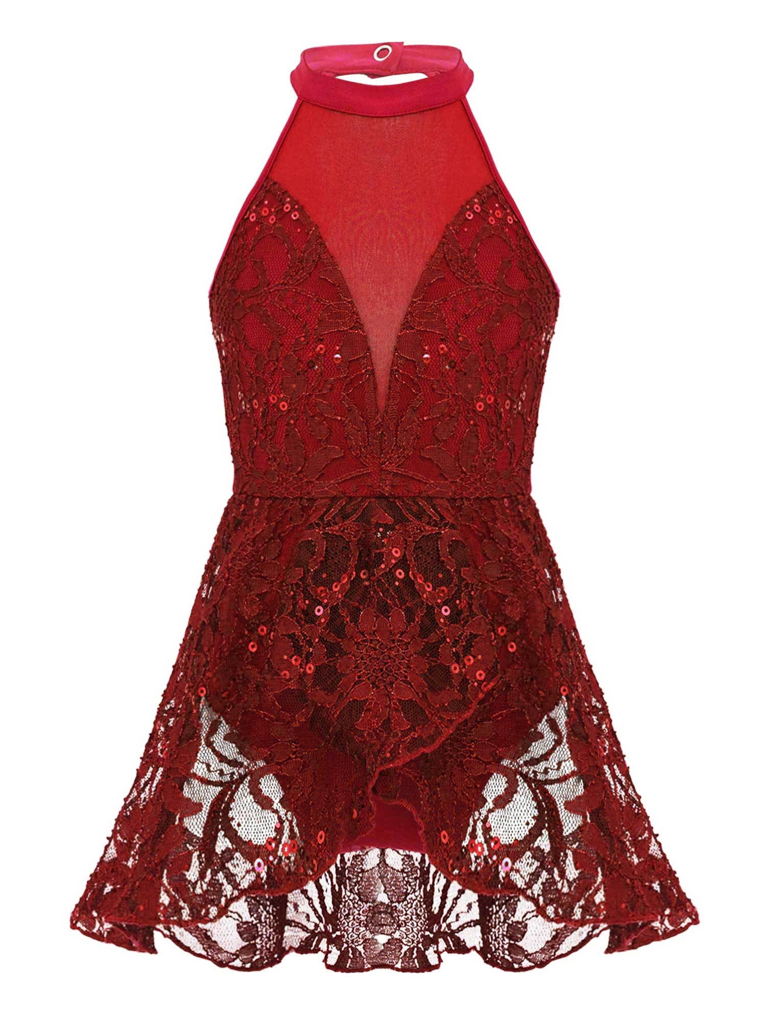 open lace back dress Airabella Long Sleeve Lace Mini Dress | Red | Womens