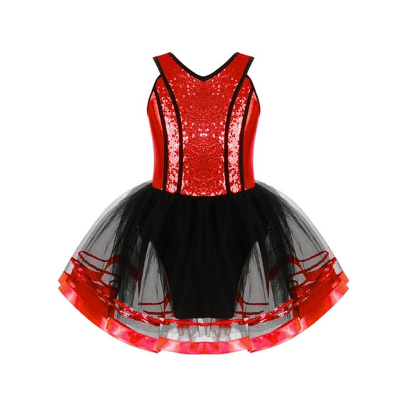 iEFiEL Girls Glitter Mermaid Costume Ballet Dance Gymnastics Leotard Tutu Dress Red 10