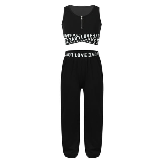 iEFiEL Girls Gymnastics Sports Suit Yoga Workout Tracksuit Outfit Set Crop Top with Pants Activewear