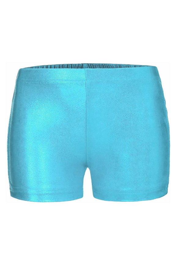 Girls High Waist Metallic Dance Shorts Gymnastics Workout Activewear Bottoms Blue 150
