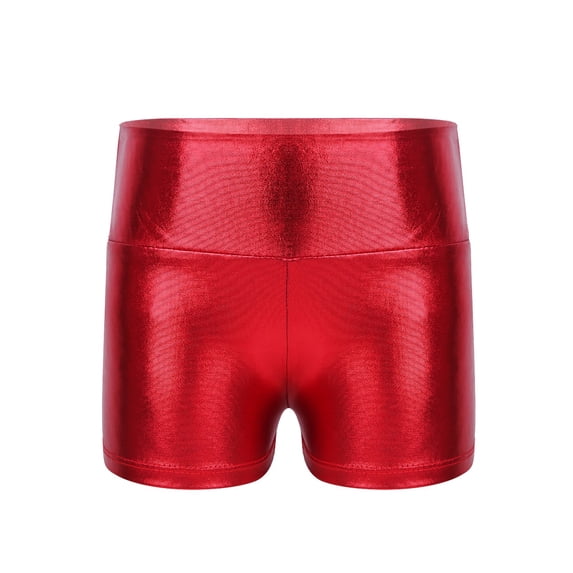 iEFiEL Girls High Waist Metallic Dance Shorts Gymnastics Workout Activewear Bottoms Red 14