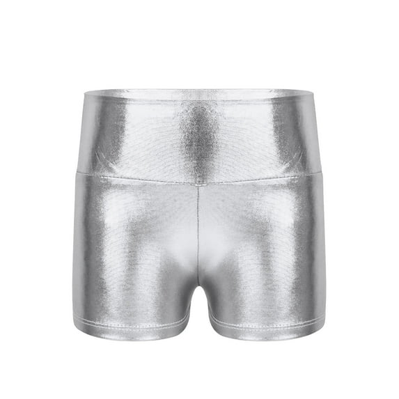 iEFiEL Girls High Waist Metallic Dance Shorts Gymnastics Workout Activewear Bottoms Silver 6