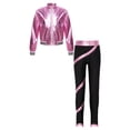 thumbnail image 1 of iEFiEL Girls Hip Hop Street Dance Outfit Metallic Long Sleeve Bomber Jacket with High Waist Pants Activewear A Pink 12, 1 of 5