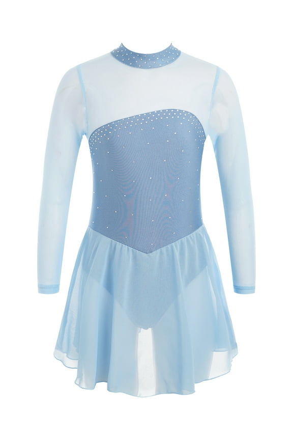 Girls Ice Skating Dress Shiny Rhinestone Ballet Dance Leotard Costume