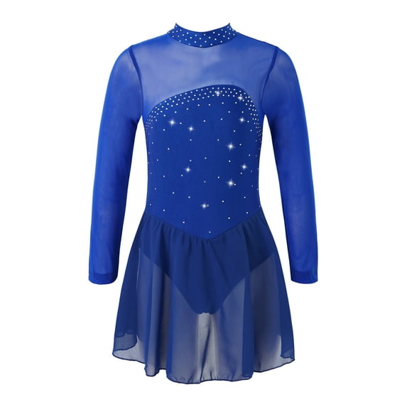 iEFiEL Girls Ice Skating Dress Shiny Rhinestone Ballet Dance Leotard Costume