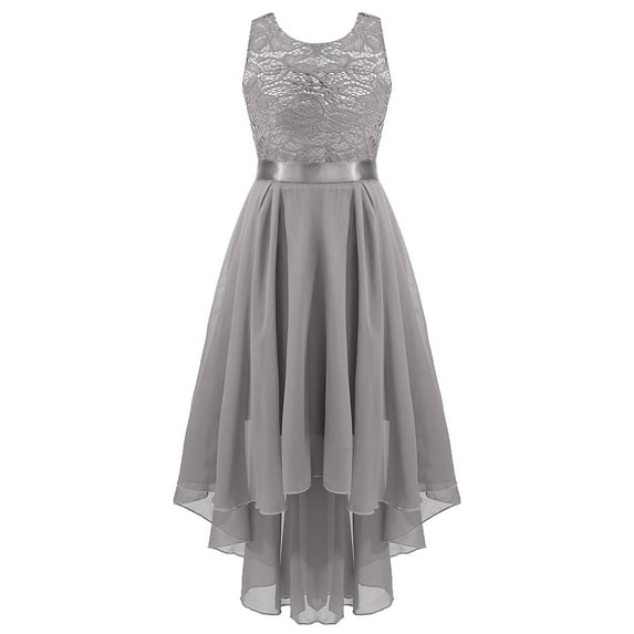 iEFiEL Girls Lace Floral Wedding Birthday Party Dress High Low Pendulum Chiffon Graduation Ball Dress