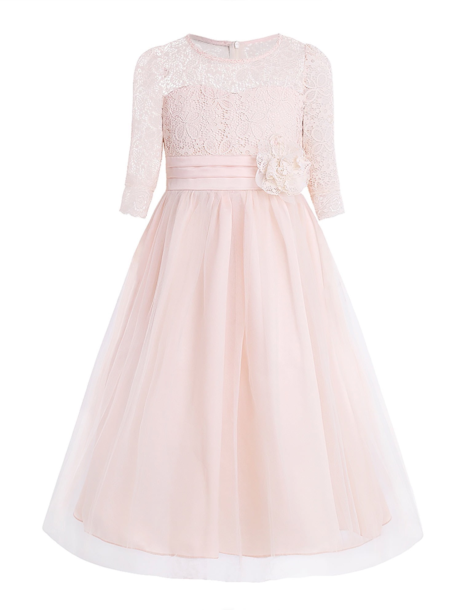 iEFiEL Girls Lace Mesh Flower Girl Dress Princess Pageant Bridesmaid