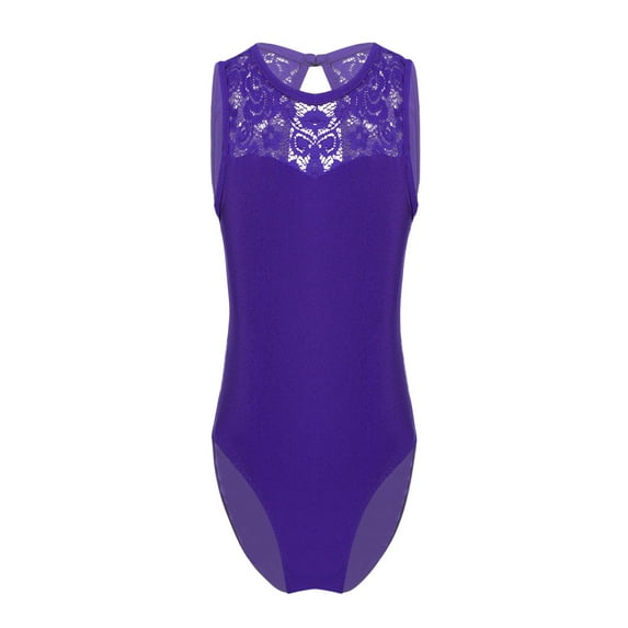 iEFiEL Girls Lace Splice Ballet Dance Leotard Cutout Back Gymnastics Jumpsuit