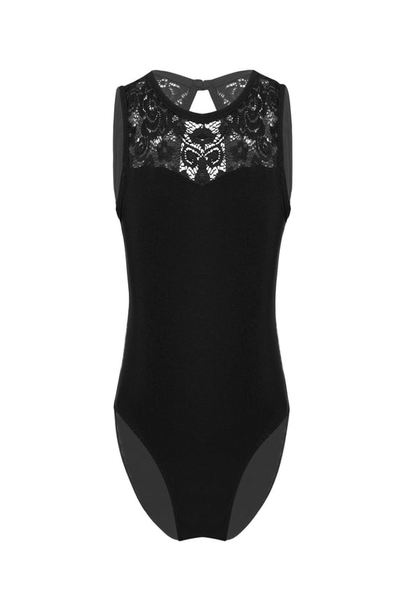 Girls Lace Splice Ballet Dance Leotard Cutout Back Gymnastics Jumpsuit