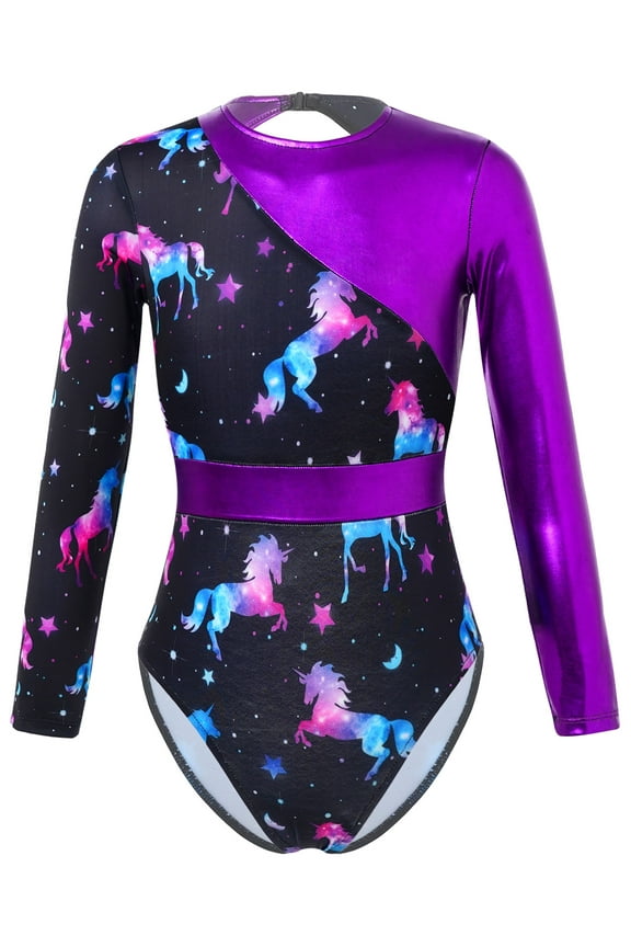 Girls Leopard Prints Ballet Dance Leotard Gymnastics Yoga Training Bodysuit Purple-A 8